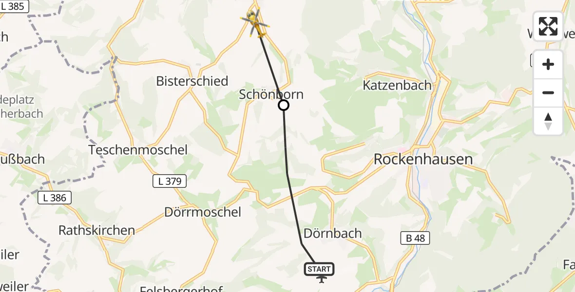 Flugroute Rettungshubschrauber Rockenhausen - Ransweiler, 08 Oktober 2026, 16:53