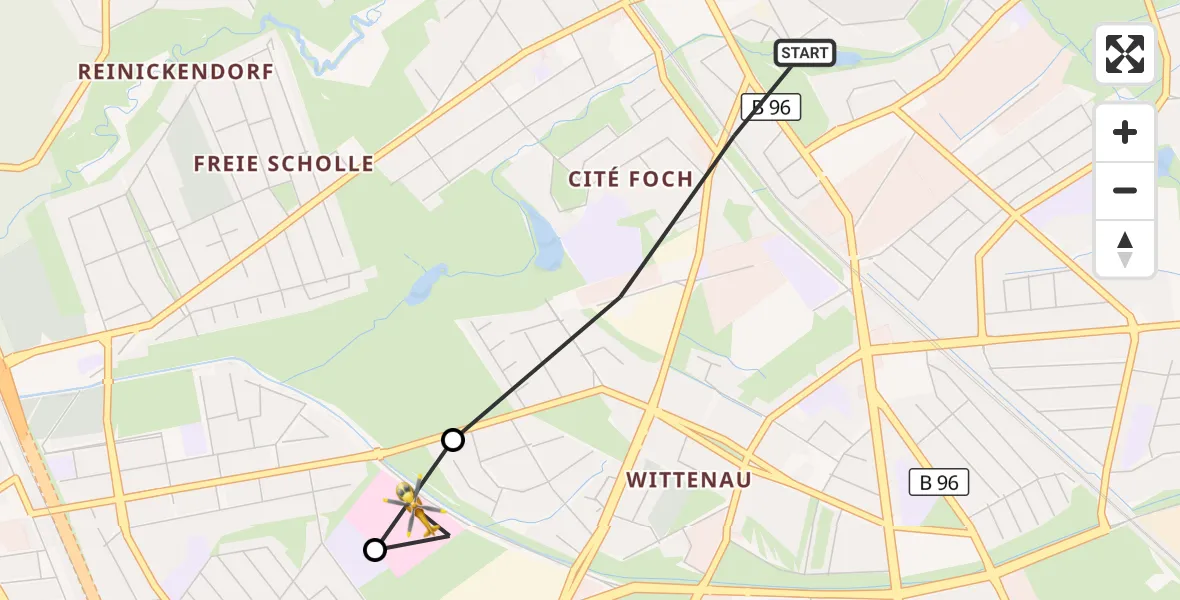 Flugroute Rettungshubschrauber Berlin - Vivantes Humboldt Clinic, 08 Oktober 2026, 16:53