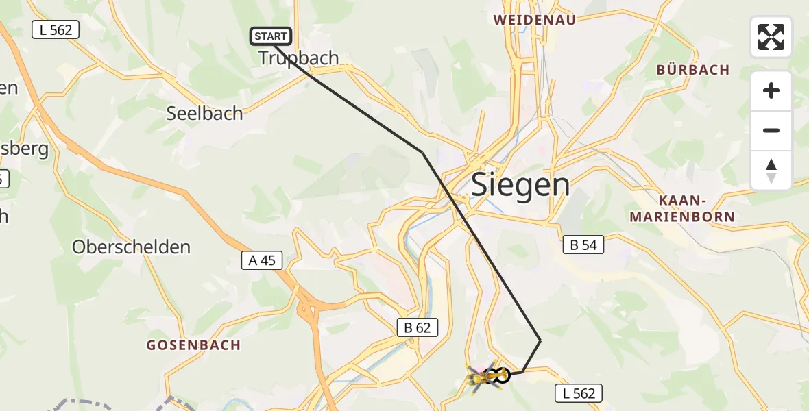 Flugroute Rettungshubschrauber Siegen - Evangelisches Jung-Stilling Hospital, 08 Oktober 2026, 17:06