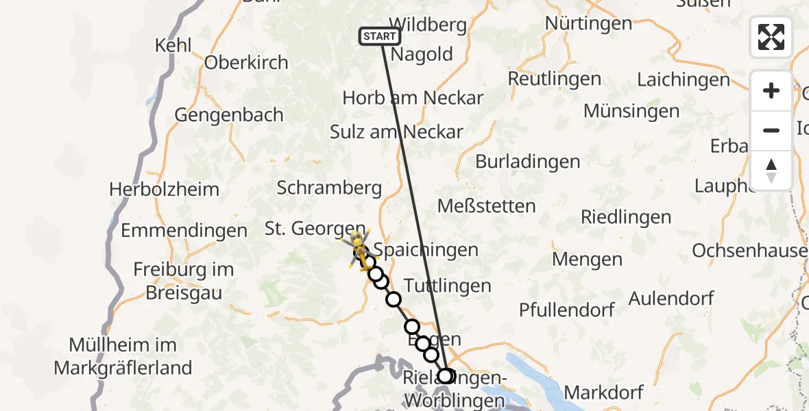 Flugroute Ambulanzhubschrauber Altensteig - DRF Air Rescue Station Villingen-Schwenningen Hubschrauberlandeplatz (Christoph 11), 08 Oktober 2026, 17:07