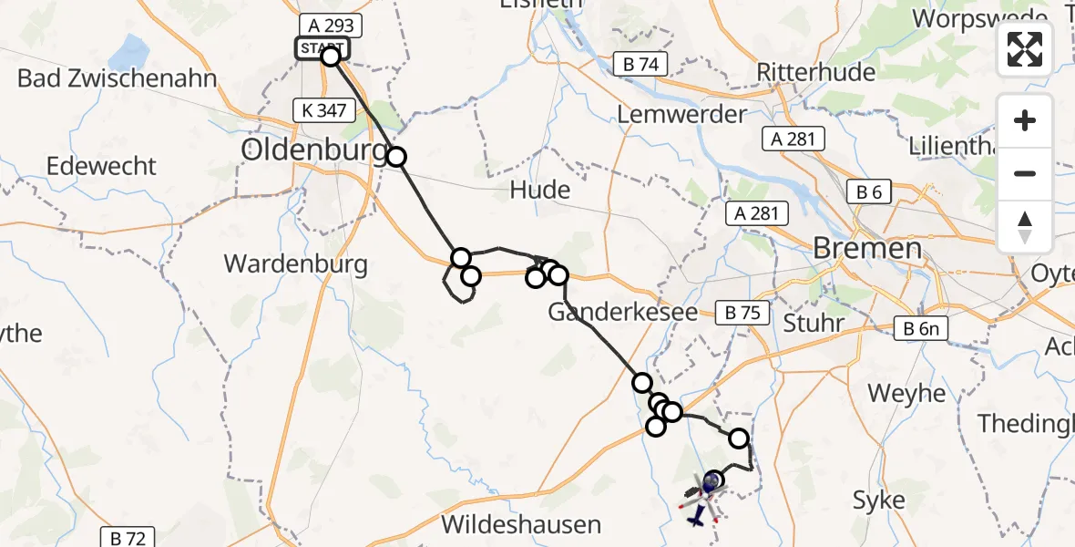 Flugroute Polizeihubschrauber Rastede - Dünsen, 08 Oktober 2026, 17:21