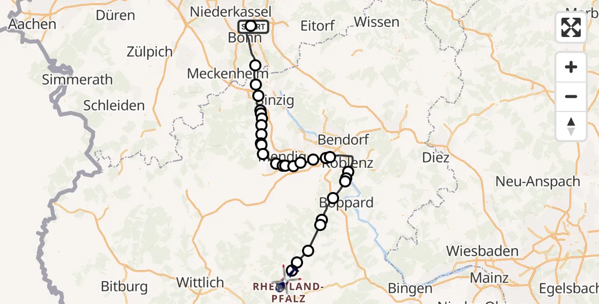 Flugroute Polizeihubschrauber Sankt Augustin - Peterswald-Löffelscheid, 08 Oktober 2026, 17:27