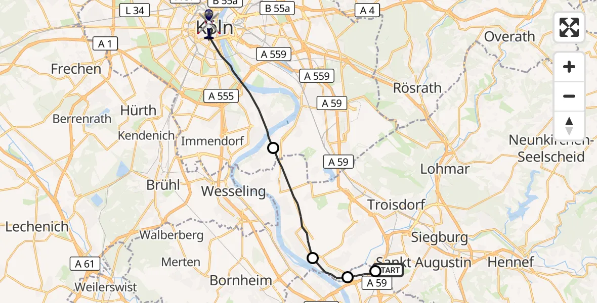 Flugroute Polizeihubschrauber Sankt Augustin - Köln, 08 Oktober 2026, 17:30