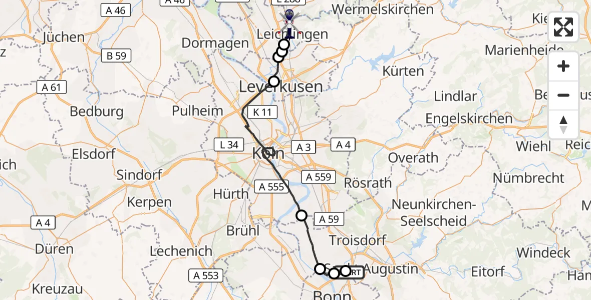 Flugroute Polizeihubschrauber Sankt Augustin - Leichlingen (Rhld.), 08 Oktober 2026, 17:34
