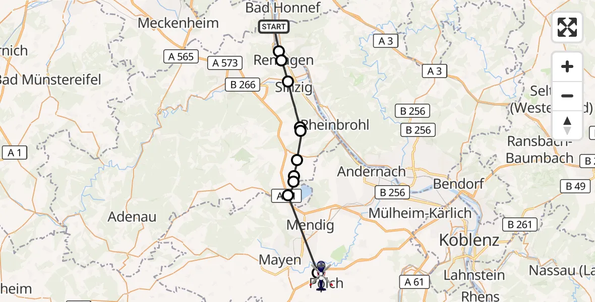 Flugroute Polizeihubschrauber Remagen - Polch, 08 Oktober 2026, 17:37