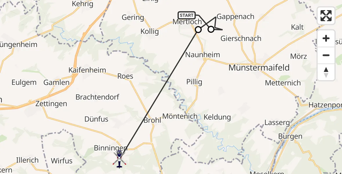 Flugroute Polizeihubschrauber Mertloch - Binningen, 08 Oktober 2026, 17:51