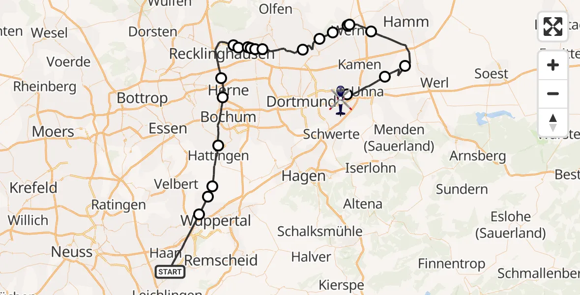 Flugroute Polizeihubschrauber Solingen - Dortmund Flughafen, 08 Oktober 2026, 17:57
