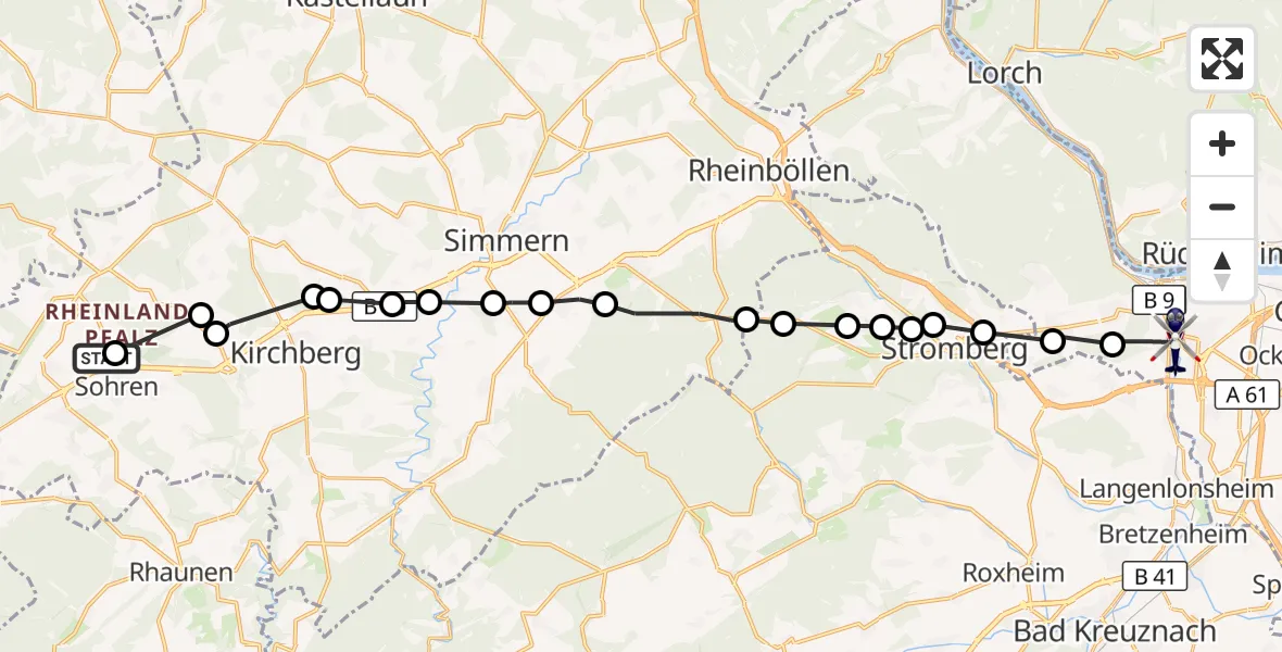 Flugroute Polizeihubschrauber Sohren - Bingen am Rhein, 08 Oktober 2026, 18:25
