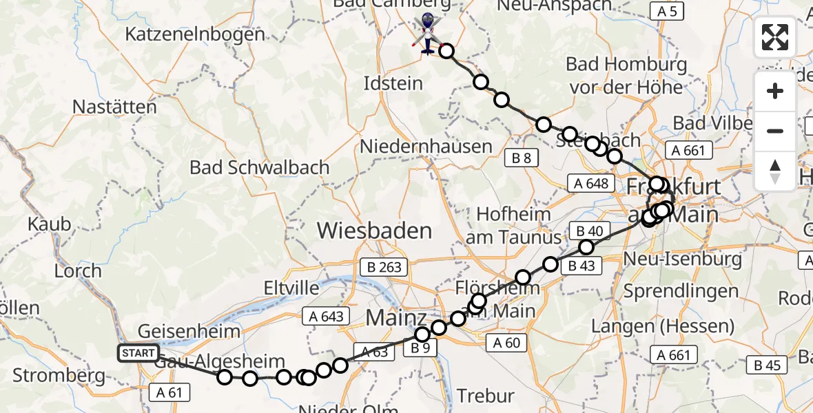 Flugroute Polizeihubschrauber Bingen am Rhein - Waldems, 08 Oktober 2026, 18:40