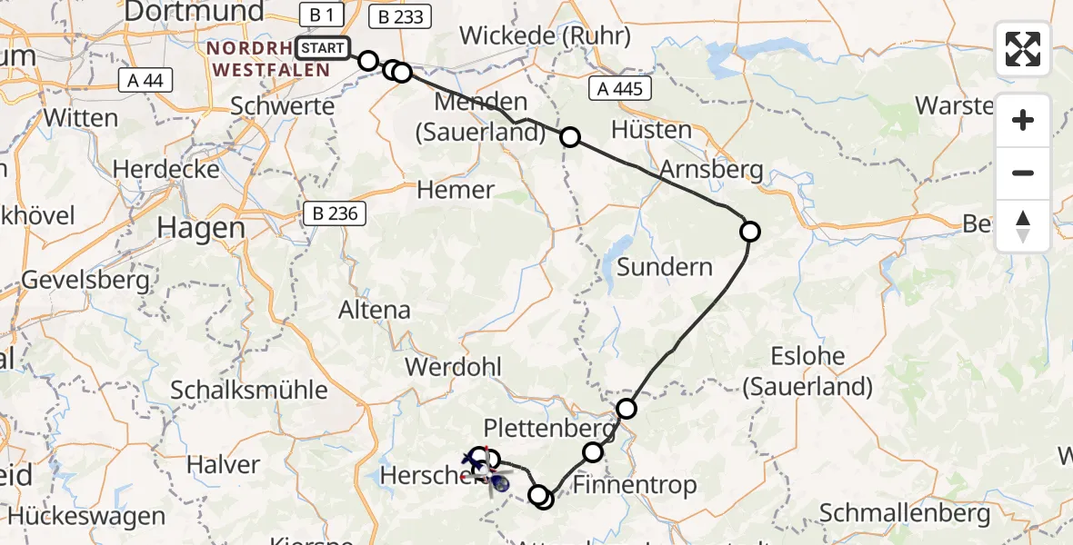 Flugroute Polizeihubschrauber Holzwickede - Herscheid, 08 Oktober 2026, 18:48