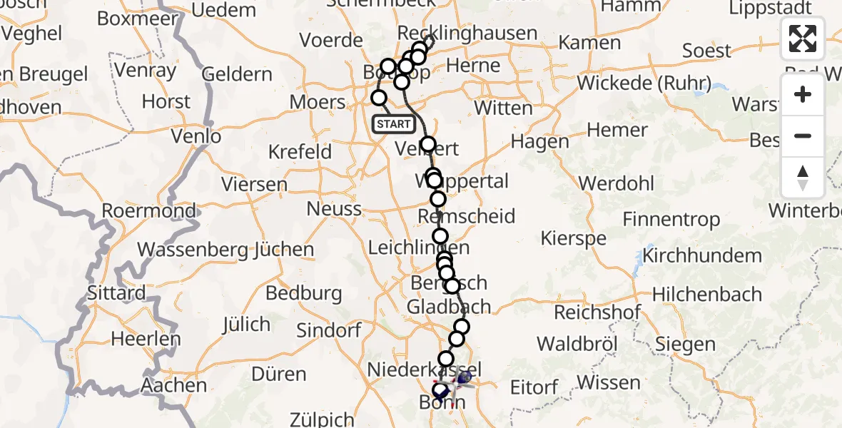 Flugroute Polizeihubschrauber Mülheim an der Ruhr - Sankt Augustin, 08 Oktober 2026, 19:07