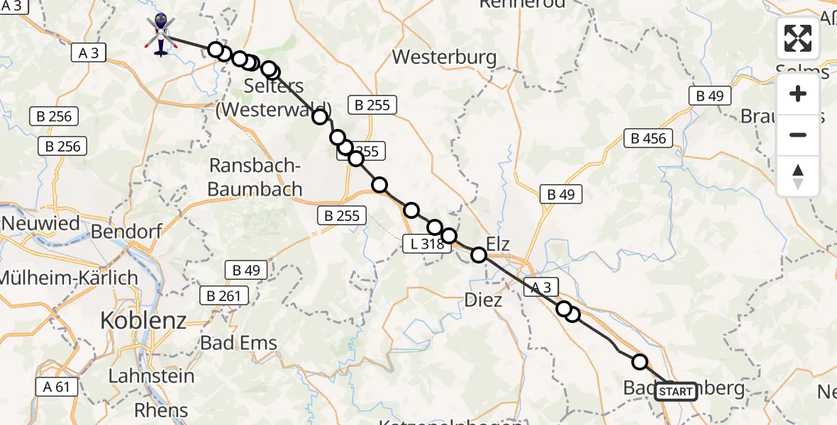 Flugroute Polizeihubschrauber Bad Camberg - Raubach, 08 Oktober 2026, 19:16