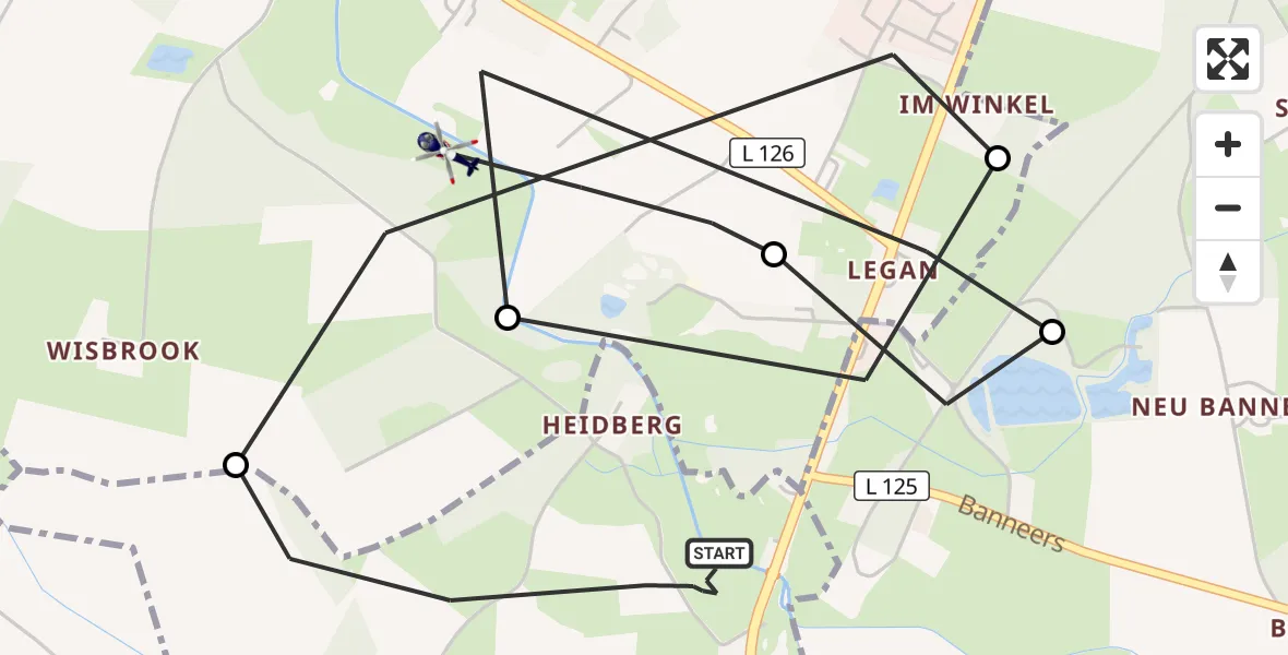 Flugroute Polizeihubschrauber Brinjahe - Hamweddel, 08 Oktober 2026, 19:18