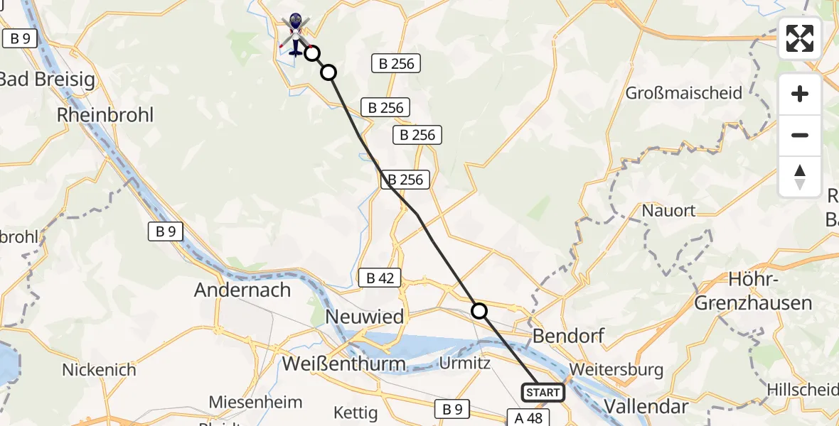 Flugroute Polizeihubschrauber Sankt Sebastian - Niederbreitbach, 08 Oktober 2026, 19:41