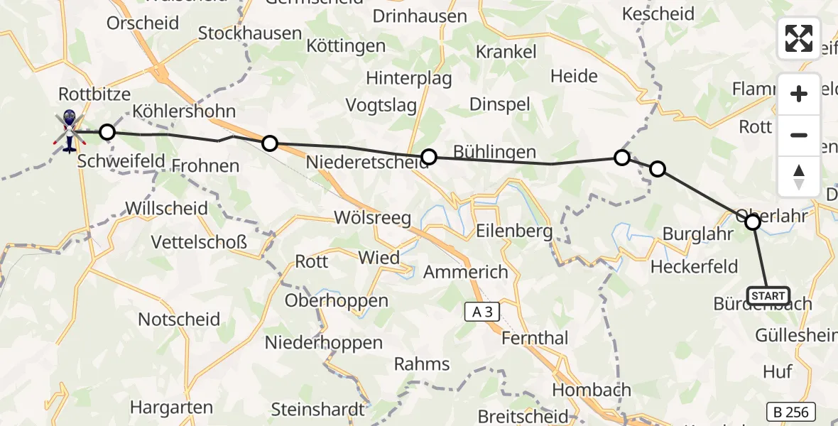 Flugroute Polizeihubschrauber Bürdenbach - Bad Honnef, 08 Oktober 2026, 19:43