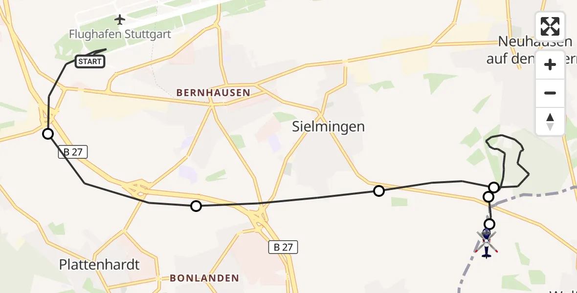 Flugroute Polizeihubschrauber Flughafen Stuttgart - Wolfschlugen, 08 Oktober 2026, 20:22