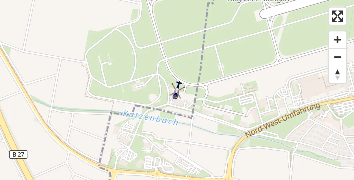 Flugroute Polizeihubschrauber Flughafen Stuttgart - Flughafen Stuttgart, 08 Oktober 2026, 21:27