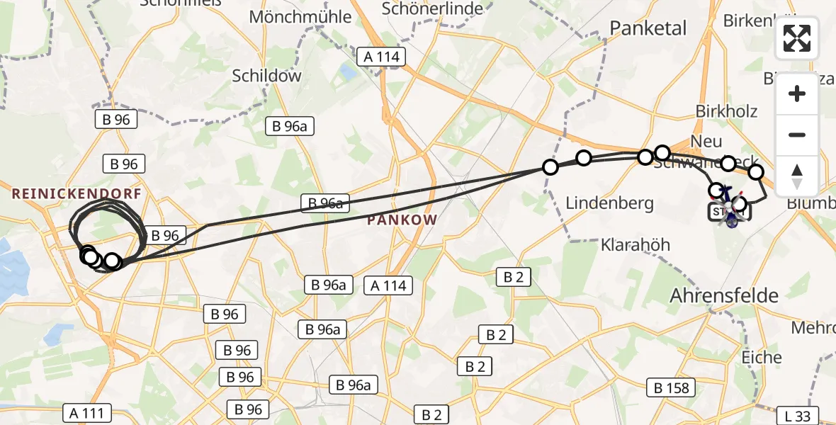 Flugroute Polizeihubschrauber Ahrensfelde Hubschrauberlandeplatz - Ahrensfelde Hubschrauberlandeplatz, 08 Oktober 2026, 22:26