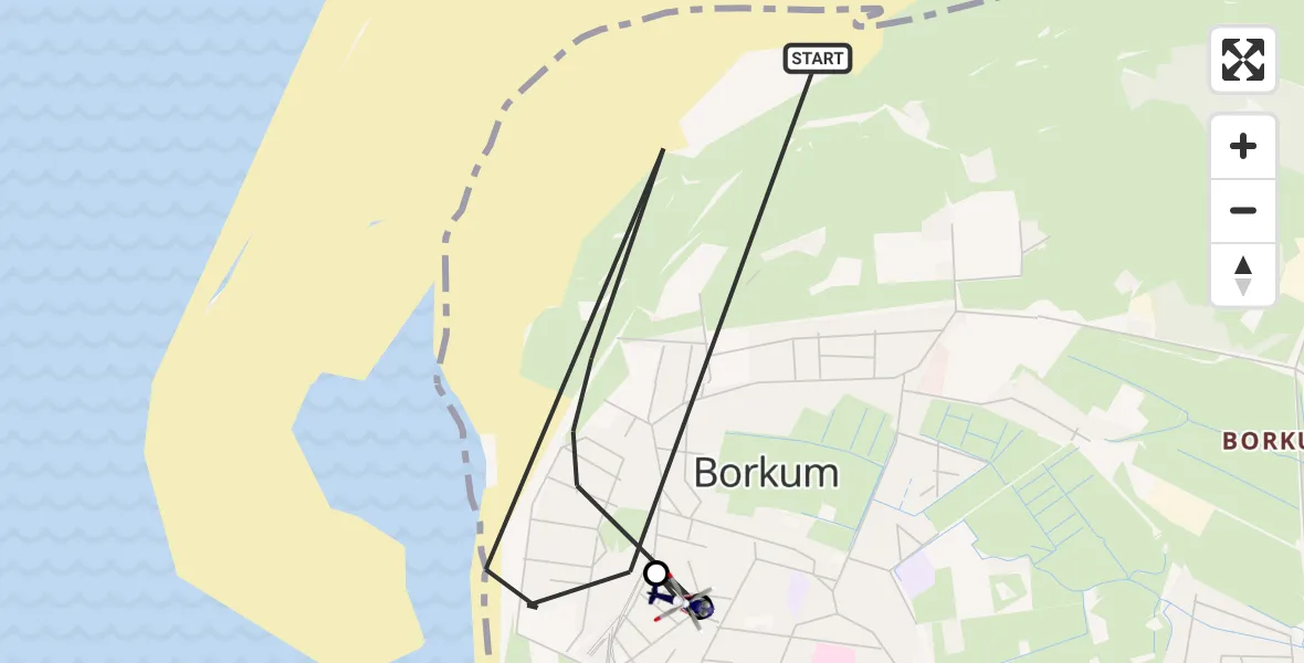 Flugroute Polizeihubschrauber Noordzee - Borkum Island Hospital Hubschrauberlandeplatz, 08 Oktober 2026, 23:10