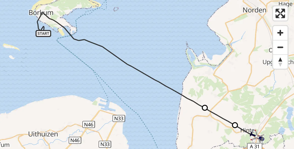Flugroute Polizeihubschrauber Noordzee - Hinte, 08 Oktober 2026, 23:40