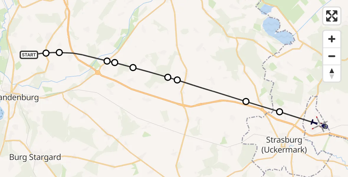 Flugroute Polizeihubschrauber Neubrandenburg Trollenhagen Flughafen - Uckerland, 09 Oktober 2026, 04:58
