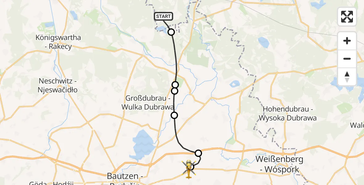 Flugroute Rettungshubschrauber Boxberg/O.L. - Bautzen Flugplatz, 09 Oktober 2026, 05:36