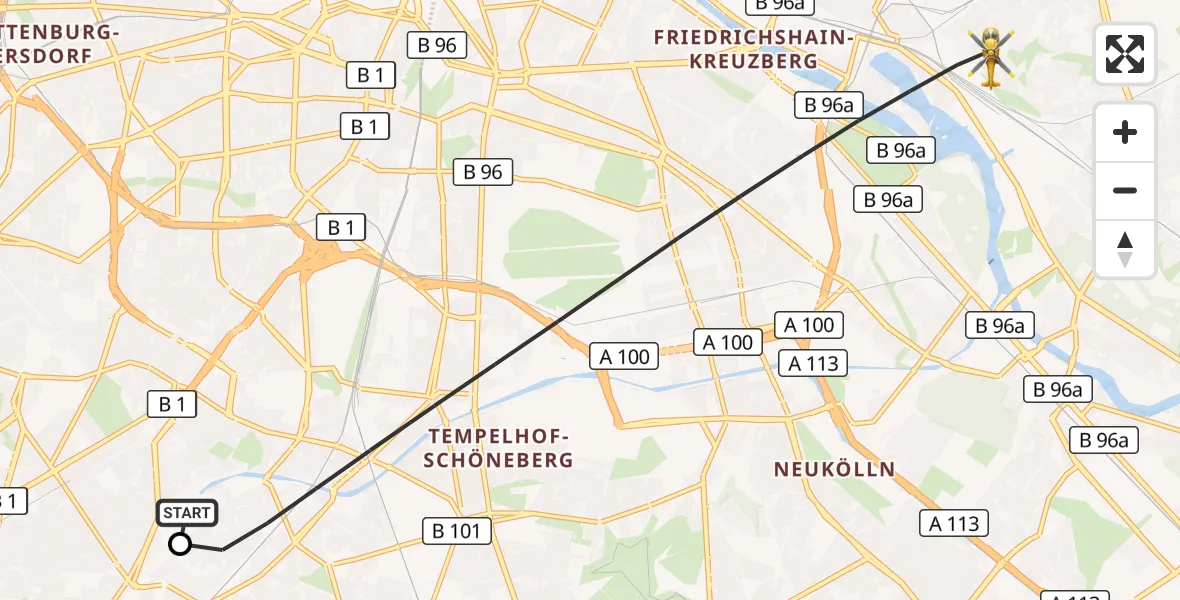 Flugroute Rettungshubschrauber Charité Clinic Benjamin Franklin Campus - Berlin, 09 Oktober 2026, 05:49