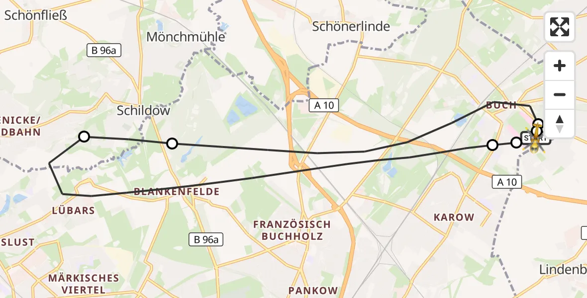 Flugroute Rettungshubschrauber Helios Clinic Berlin-Buch - Helios Clinic Berlin-Buch, 09 Oktober 2026, 05:57
