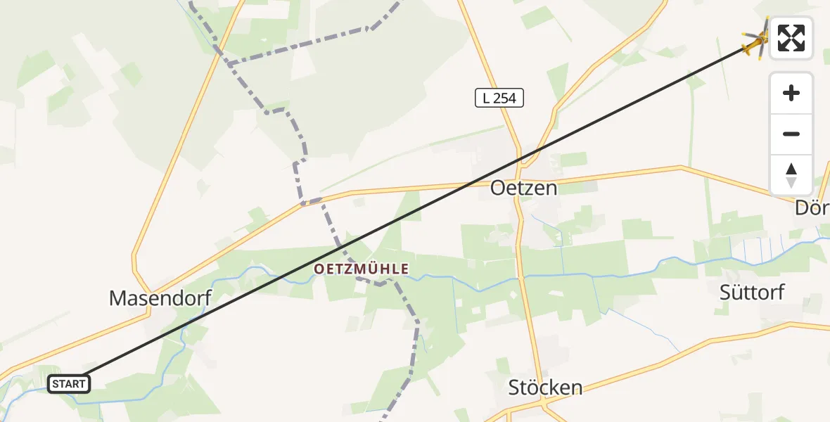 Flugroute Rettungshubschrauber Uelzen - Oetzen, 09 Oktober 2026, 06:07