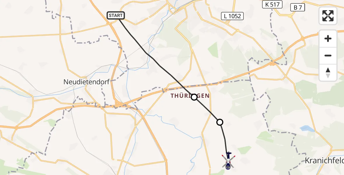 Flugroute Polizeihubschrauber Erfurt - Osthausen-Wülfershausen, 09 Oktober 2026, 06:17