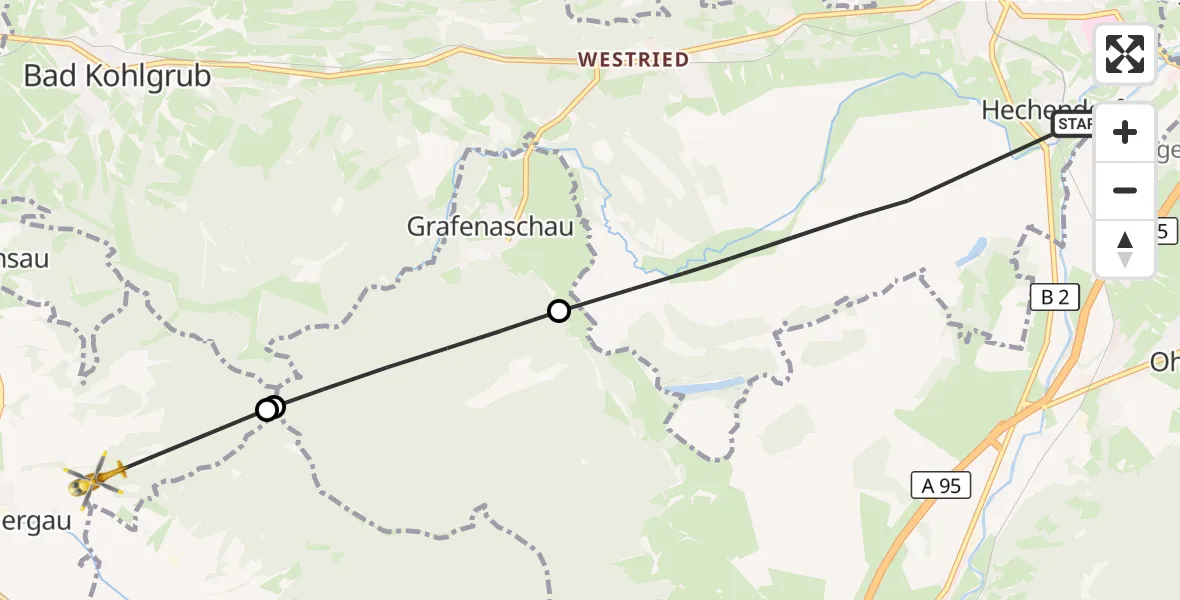 Flugroute Rettungshubschrauber Murnau a.Staffelsee - Unterammergau, 09 Oktober 2026, 06:21