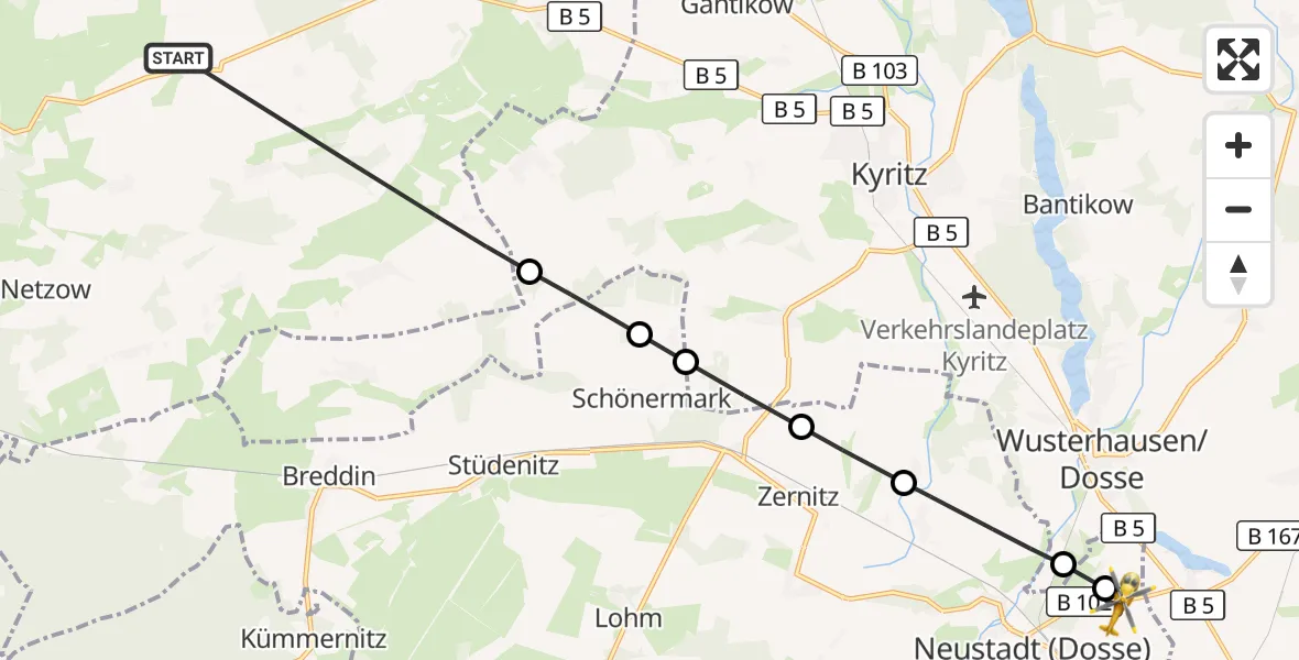 Flugroute Rettungshubschrauber Gumtow - Neustadt (Dosse), 09 Oktober 2026, 06:25