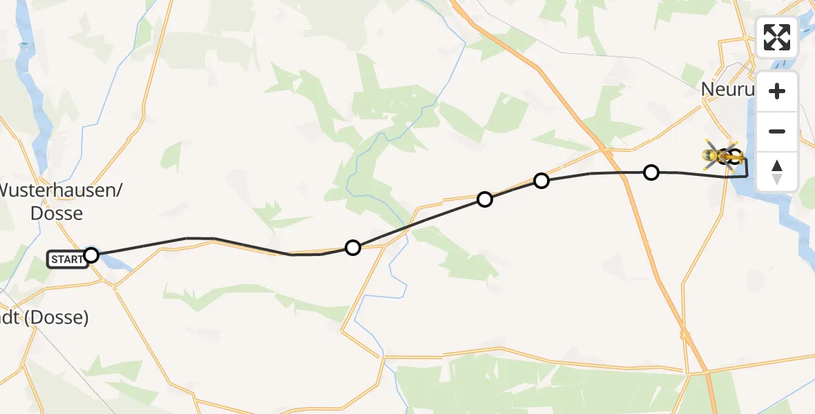Flugroute Rettungshubschrauber Neustadt (Dosse) - Rupin Hospital, 09 Oktober 2026, 06:48