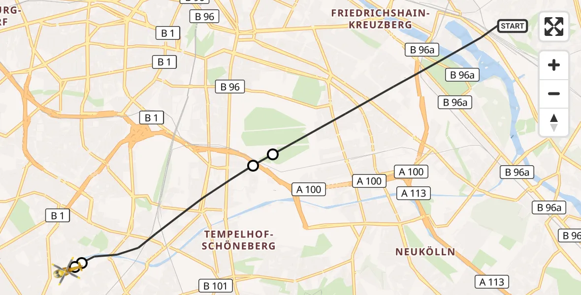 Flugroute Rettungshubschrauber Berlin - Charité Clinic Benjamin Franklin Campus, 09 Oktober 2026, 06:56