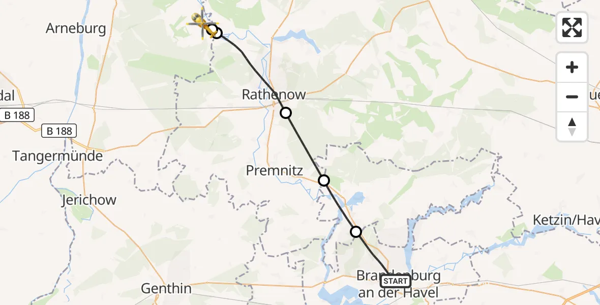 Flugroute Rettungshubschrauber Brandenburg an der Havel - Schollene, 09 Oktober 2026, 07:08