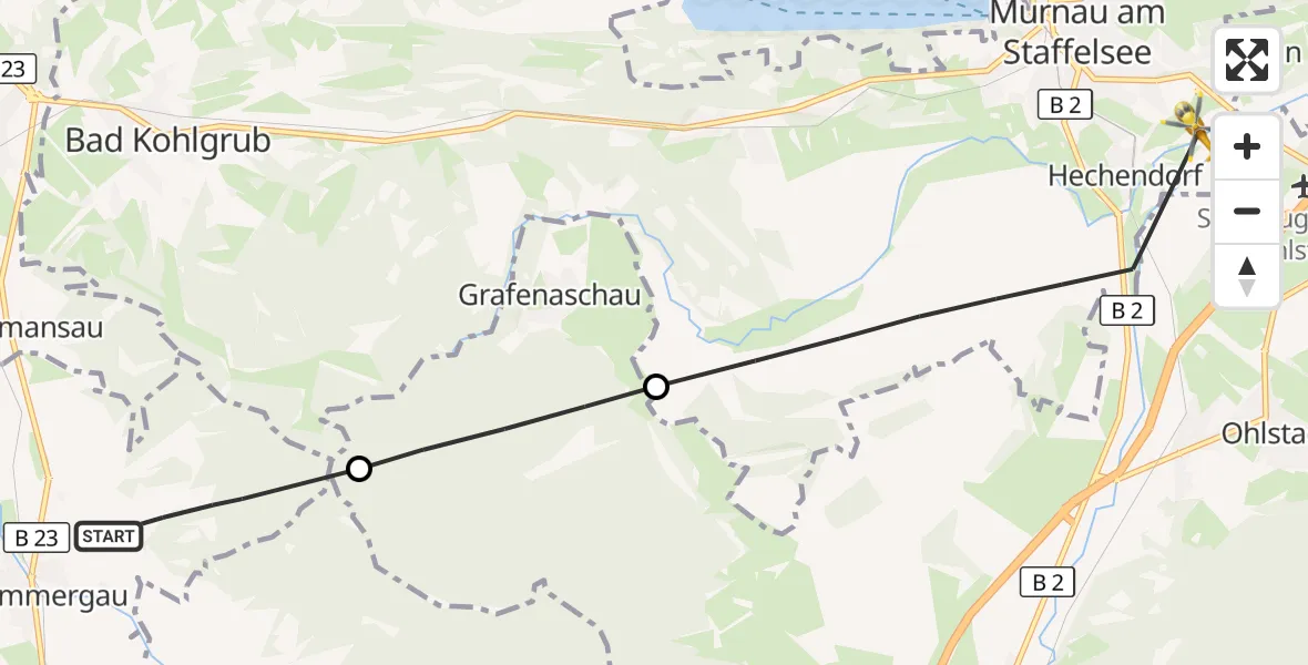 Flugroute Rettungshubschrauber Unterammergau - Murnau a.Staffelsee, 09 Oktober 2026, 07:10