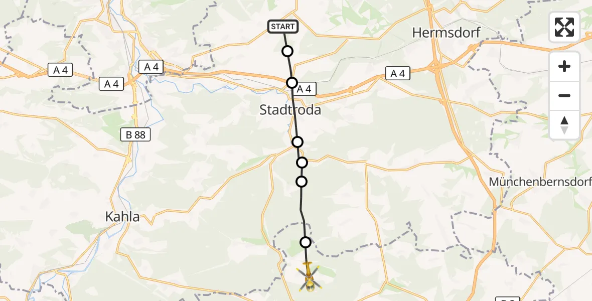 Flugroute Rettungshubschrauber Schöngleina - Neustadt an der Orla, 09 Oktober 2026, 07:17