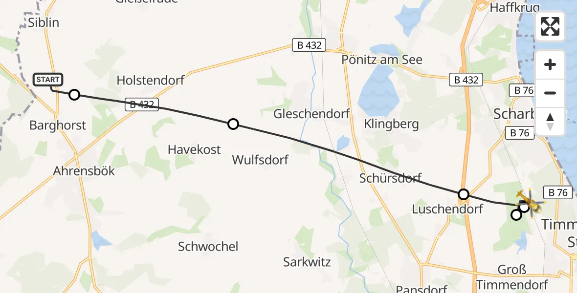 Flugroute Rettungshubschrauber Christoph 12 Luftrettungszentrum - Timmendorfer Strand, 09 Oktober 2026, 07:25