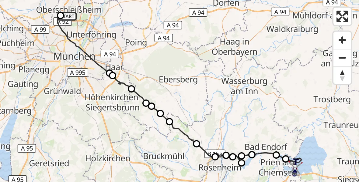 Flugroute Polizeihubschrauber Oberschleißheim - Chiemsee (See), 09 Oktober 2026, 07:41