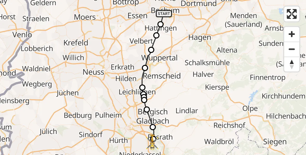 Flugroute Ambulanzhubschrauber Bochum - Köln Bonn Flughafen, 09 Oktober 2026, 07:54