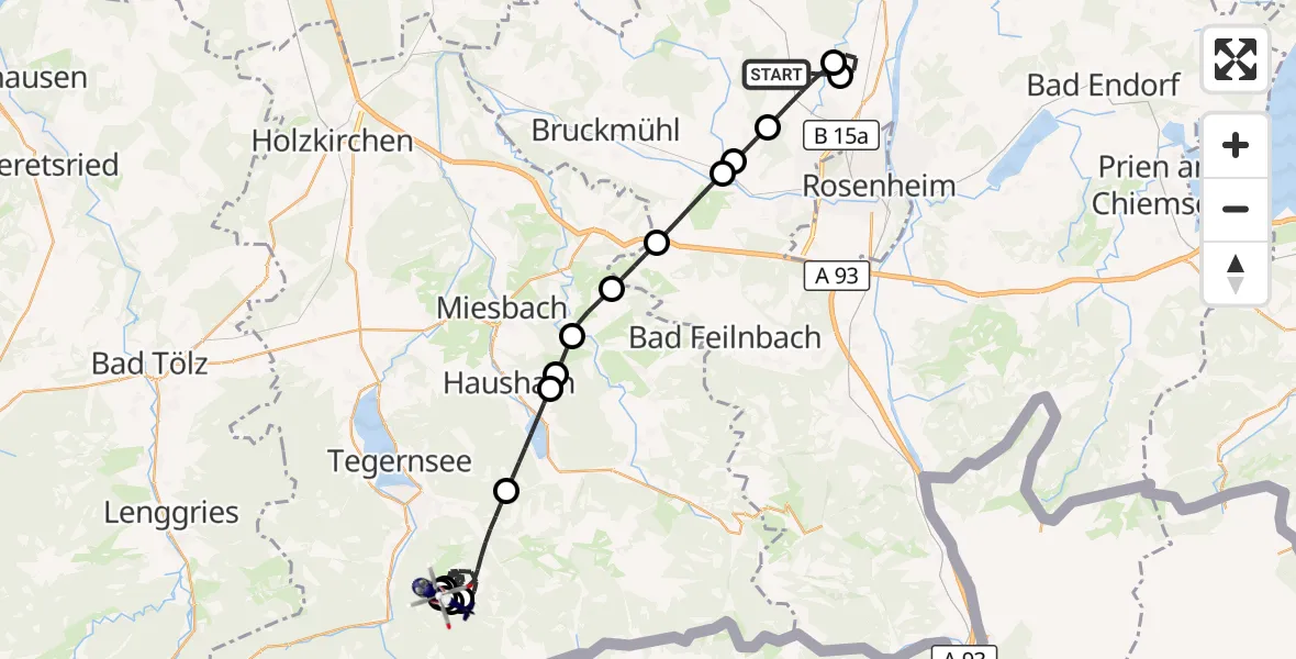 Flugroute Polizeihubschrauber Großkarolinenfeld - Kreuth, 09 Oktober 2026, 07:59