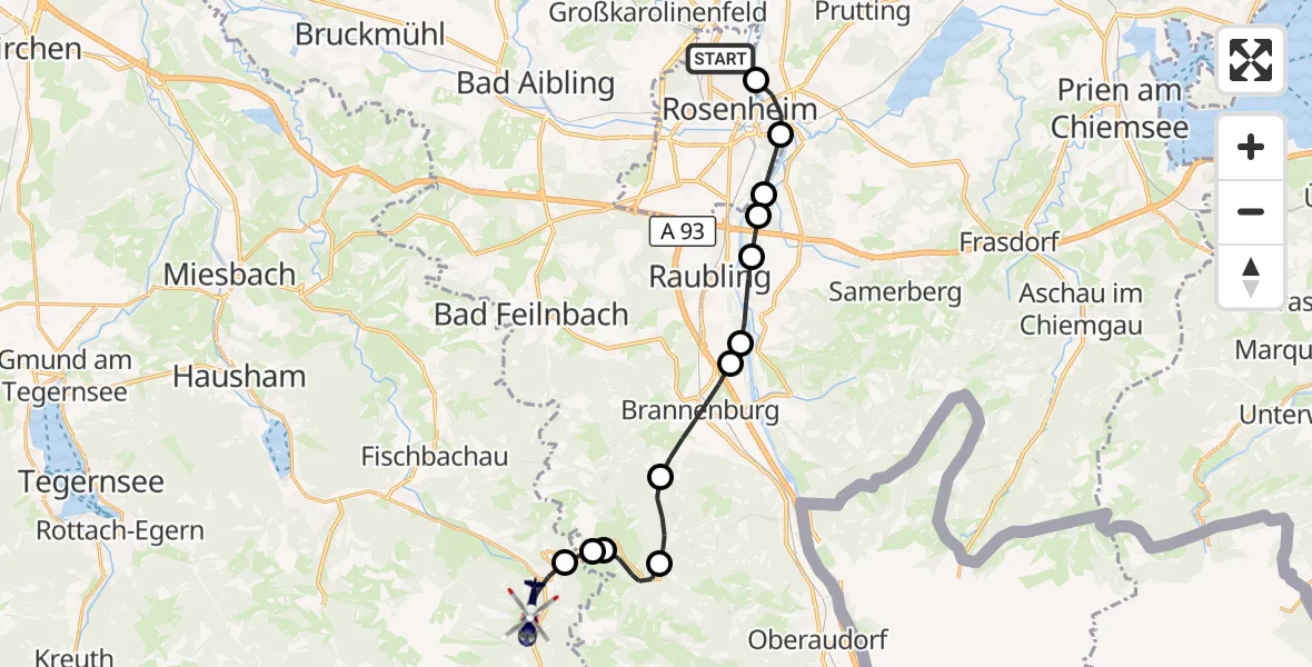 Flugroute Polizeihubschrauber Rosenheim - Bayrischzell, 09 Oktober 2026, 08:01