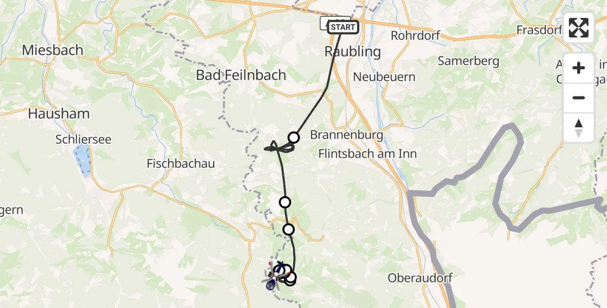 Flugroute Polizeihubschrauber Raubling - Kiefersfelden, 09 Oktober 2026, 08:03
