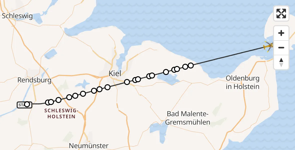 Flugroute Ambulanzhubschrauber Hörsten - Fehmarn, 09 Oktober 2026, 08:09