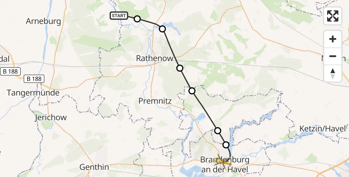 Flugroute Rettungshubschrauber Havelaue - Brandenburg an der Havel, 09 Oktober 2026, 08:10