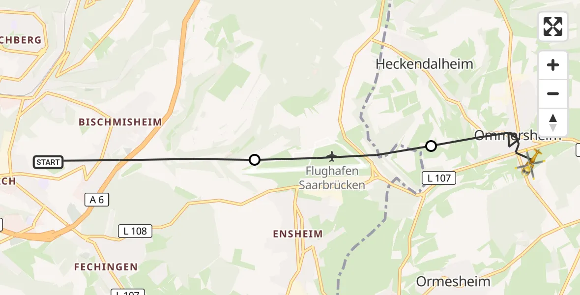 Flugroute Rettungshubschrauber Saarbrücken - Mandelbachtal, 09 Oktober 2026, 08:28