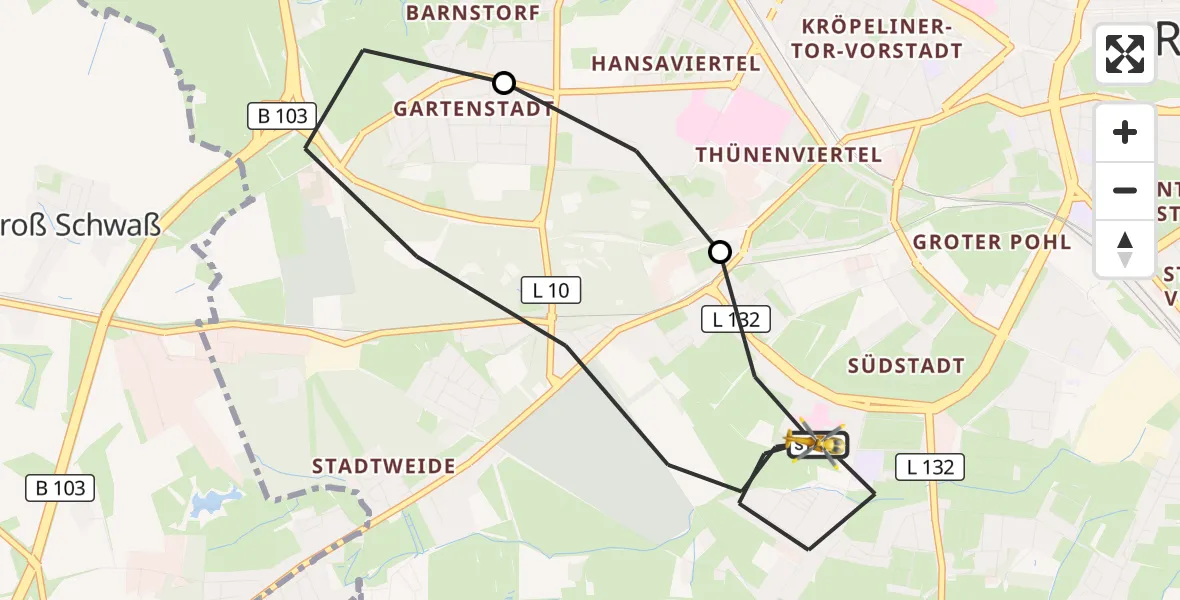 Flugroute Rettungshubschrauber Rostock - Rostock, 09 Oktober 2026, 08:40