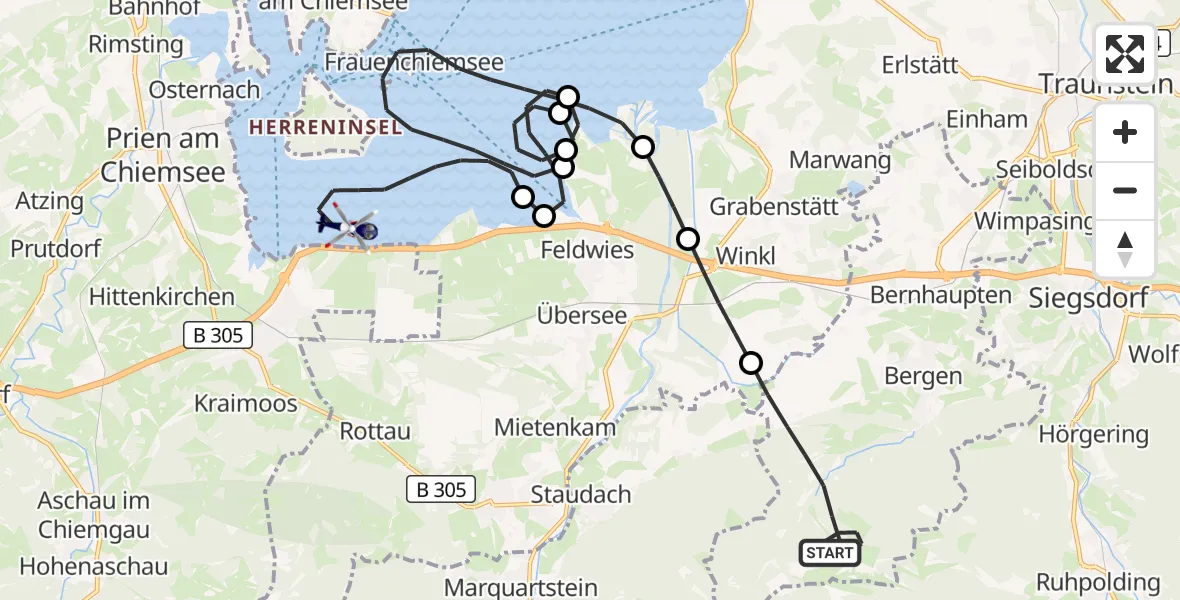 Flugroute Polizeihubschrauber Bergen - Chiemsee (See), 09 Oktober 2026, 08:53