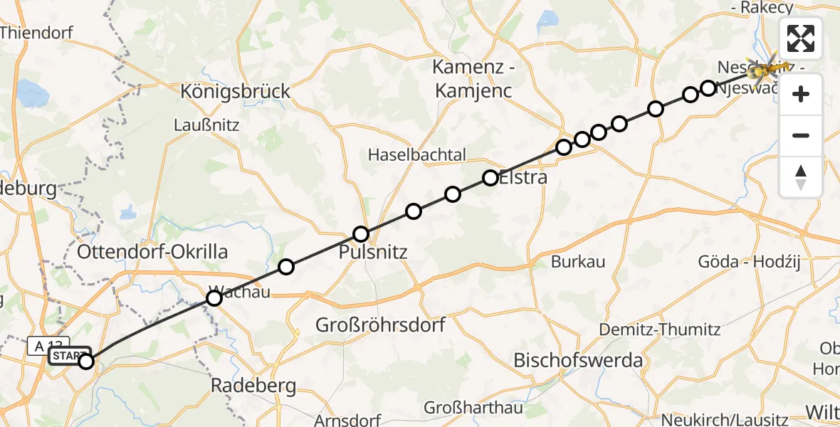 Flugroute Rettungshubschrauber Dresden Flughafen - Neschwitz, 09 Oktober 2026, 09:01