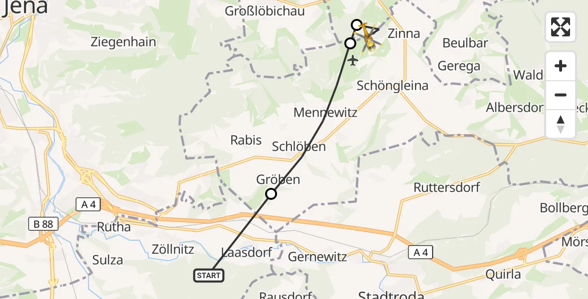 Flugroute Rettungshubschrauber Zöllnitz - Schöngleina, 09 Oktober 2026, 09:02